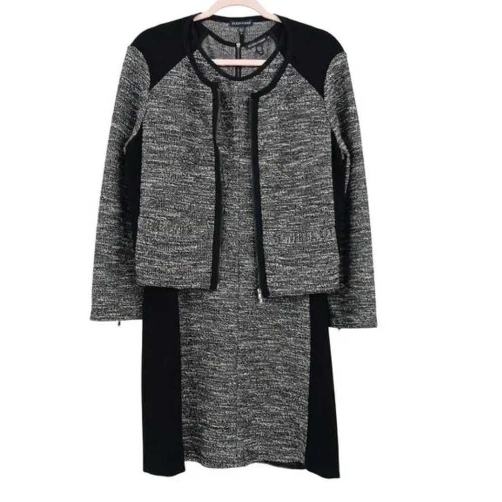 Eileen Fisher Black and Gray tweed Midi Dress XL and jacket L set